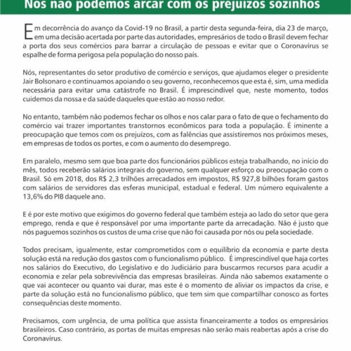 Serviço público também deve arcar com os prejuízos causados pelo Coronavírus